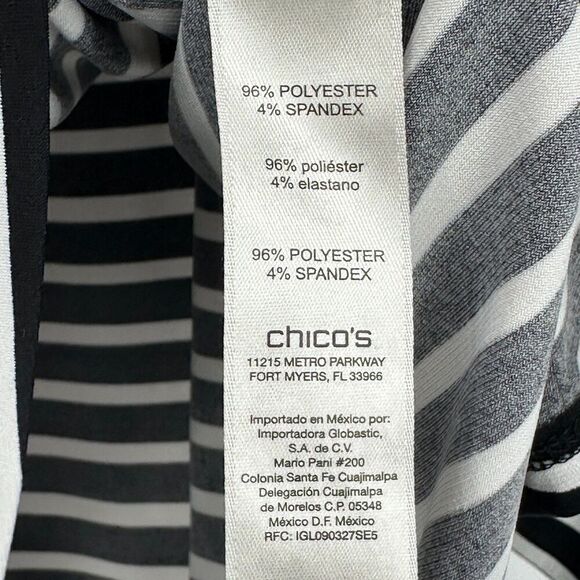 Chicos Womens Blouse Top Size 3 XL Black White Striped Chain Stretch Office Work - Picture 10 of 11